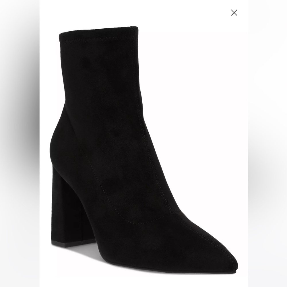 Black suede block heel booties